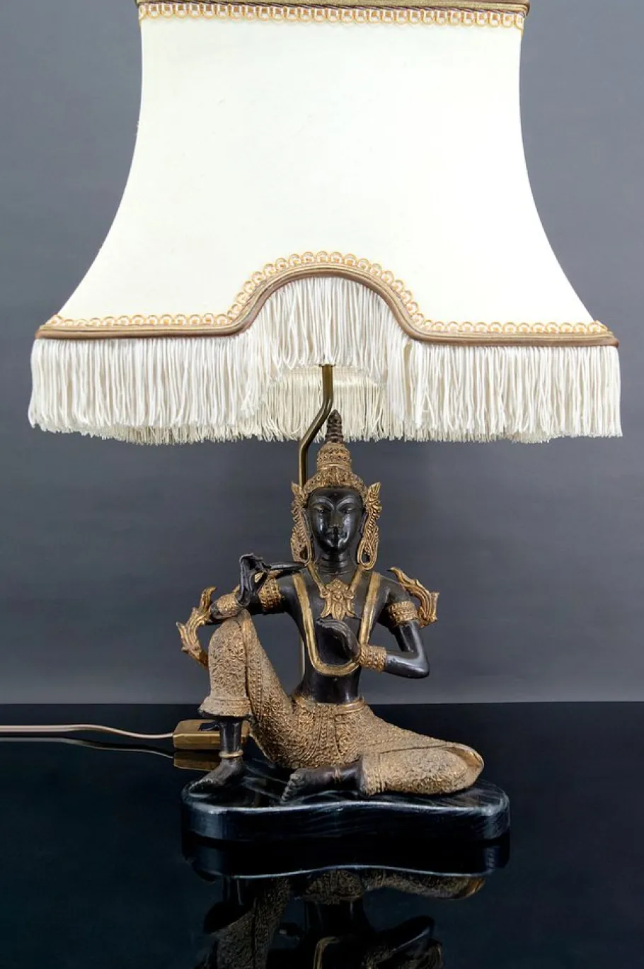 Outlet Pamono Thai Buddha Lamp in Bronze with Double Black and Gold Patina by Maison Charles for Maison Jansen, 1960