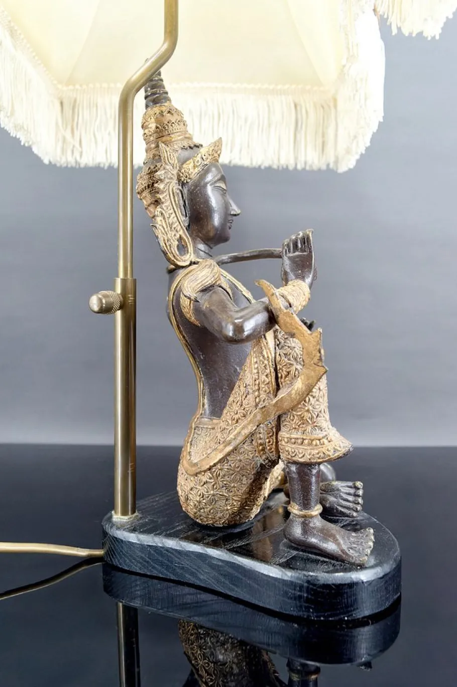 Outlet Pamono Thai Buddha Lamp in Bronze with Double Black and Gold Patina by Maison Charles for Maison Jansen, 1960