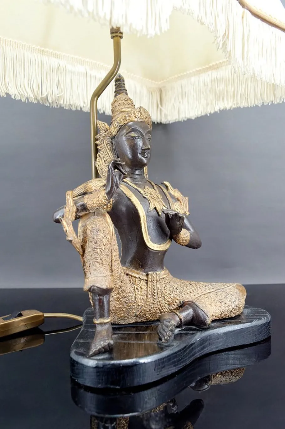 Outlet Pamono Thai Buddha Lamp in Bronze with Double Black and Gold Patina by Maison Charles for Maison Jansen, 1960