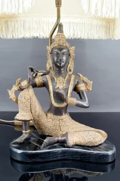 Outlet Pamono Thai Buddha Lamp in Bronze with Double Black and Gold Patina by Maison Charles for Maison Jansen, 1960