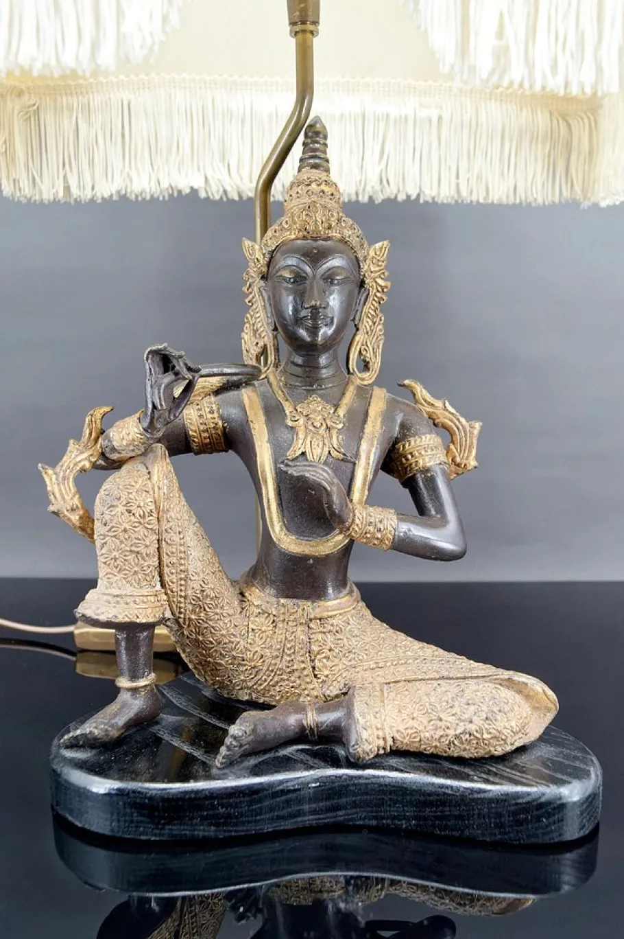 Outlet Pamono Thai Buddha Lamp in Bronze with Double Black and Gold Patina by Maison Charles for Maison Jansen, 1960