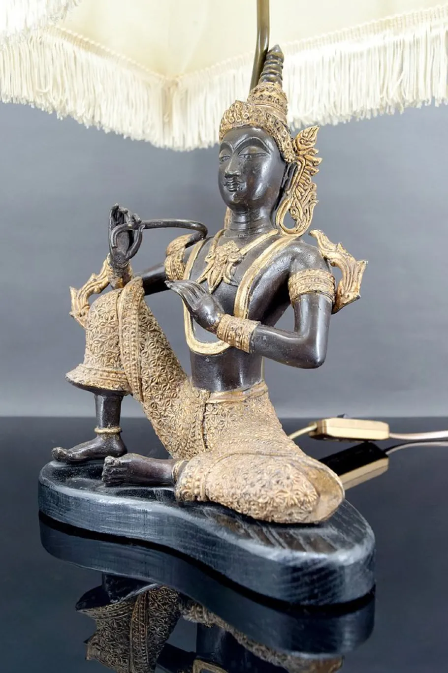 Outlet Pamono Thai Buddha Lamp in Bronze with Double Black and Gold Patina by Maison Charles for Maison Jansen, 1960