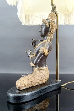 Outlet Pamono Thai Buddha Lamp in Bronze with Double Black and Gold Patina by Maison Charles for Maison Jansen, 1960