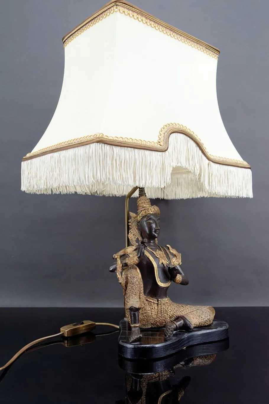 Outlet Pamono Thai Buddha Lamp in Bronze with Double Black and Gold Patina by Maison Charles for Maison Jansen, 1960