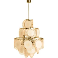 Clearance Pamono Three-Layered Murano Glass and Brass Chandelier, 1970