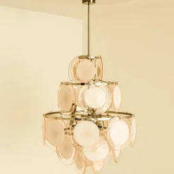 Clearance Pamono Three-Layered Murano Glass and Brass Chandelier, 1970