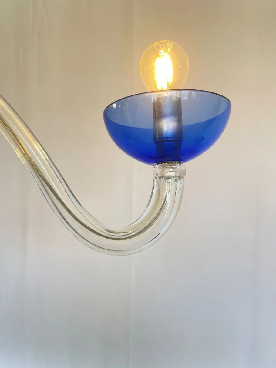 Sale Pamono Three-Light Chandelier in Blue Crystal Murano Glass by Master Walter Furlan, 1985