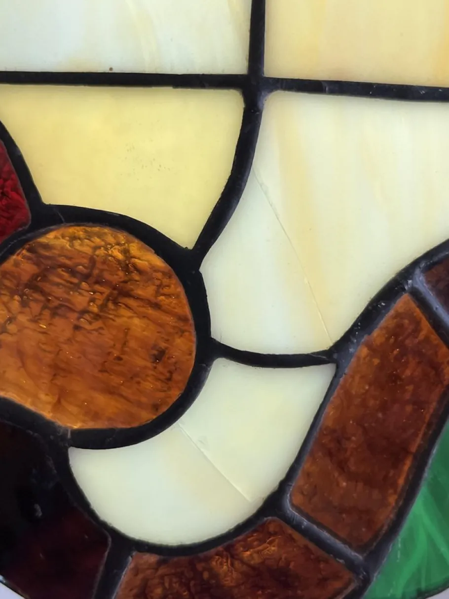 Sale Pamono Tiffany Model Lamp in Silver, Root Wood & Cathedral Glass, Italy, 1989