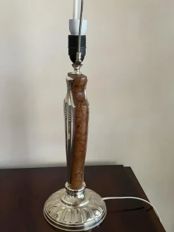 Sale Pamono Tiffany Model Lamp in Silver, Root Wood & Cathedral Glass, Italy, 1989