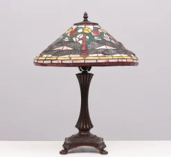 Clearance Pamono Tiffany Style Stained Glass Dragonfly Table Lamp, 1980s