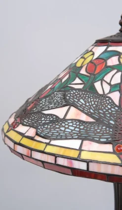 Clearance Pamono Tiffany Style Stained Glass Dragonfly Table Lamp, 1980s