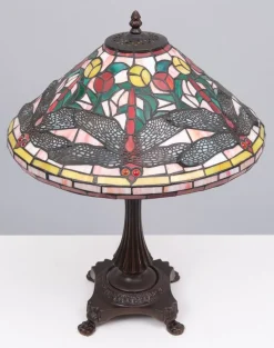 Clearance Pamono Tiffany Style Stained Glass Dragonfly Table Lamp, 1980s