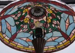 Clearance Pamono Tiffany Style Stained Glass Dragonfly Table Lamp, 1980s