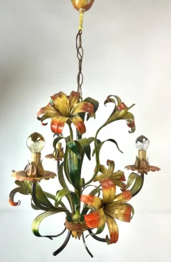 Sale Pamono Tole Flower Chandelier, France, 1950s