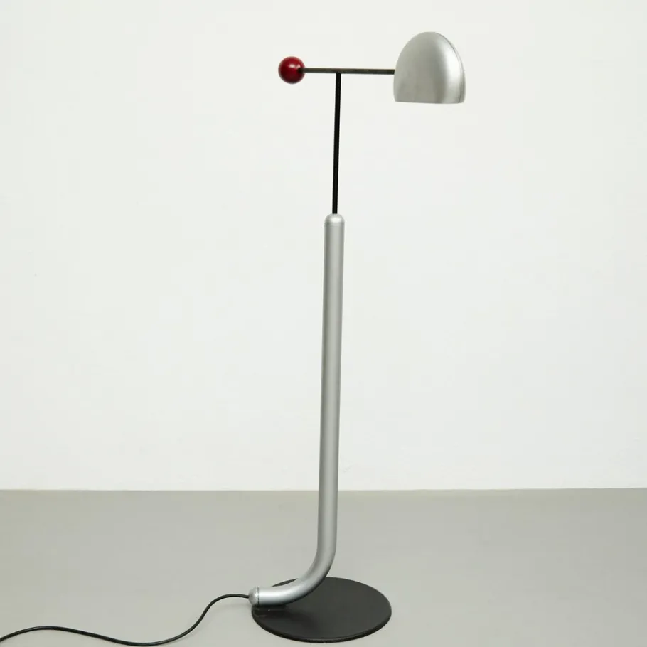 New Pamono Tomo Floor Lamp Black, Silver & Red by Toshiyuki Kita for Bilumen, 1980s