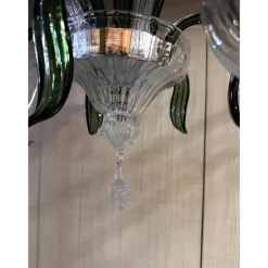 Discount Pamono Transparent and Green Leaves Chandelier in Murano Glass by Simoeng