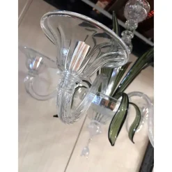 Discount Pamono Transparent and Green Leaves Chandelier in Murano Glass by Simoeng