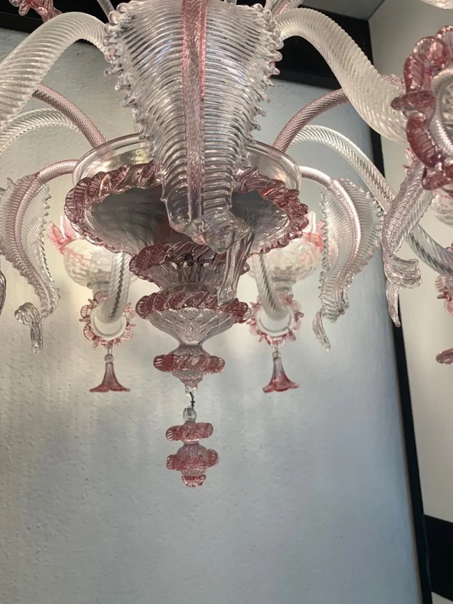 Sale Pamono Transparent and Pink Murano Style Glass Chandelier with Flowers and Leaves from Simoeng