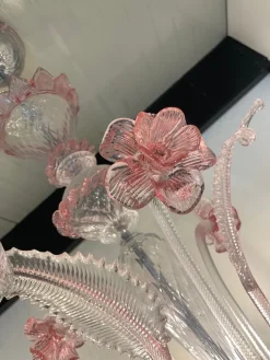 Sale Pamono Transparent and Pink Murano Style Glass Chandelier with Flowers and Leaves from Simoeng