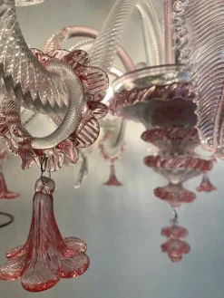 Sale Pamono Transparent and Pink Murano Style Glass Chandelier with Flowers and Leaves from Simoeng