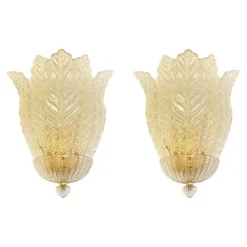 Hot Pamono Transparent Graniglia Leaf Murano Glass Wall Sconces by Simoeng, Set of 2