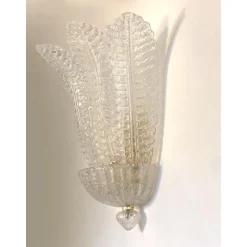 Hot Pamono Transparent Graniglia Leaf Murano Glass Wall Sconces by Simoeng, Set of 2