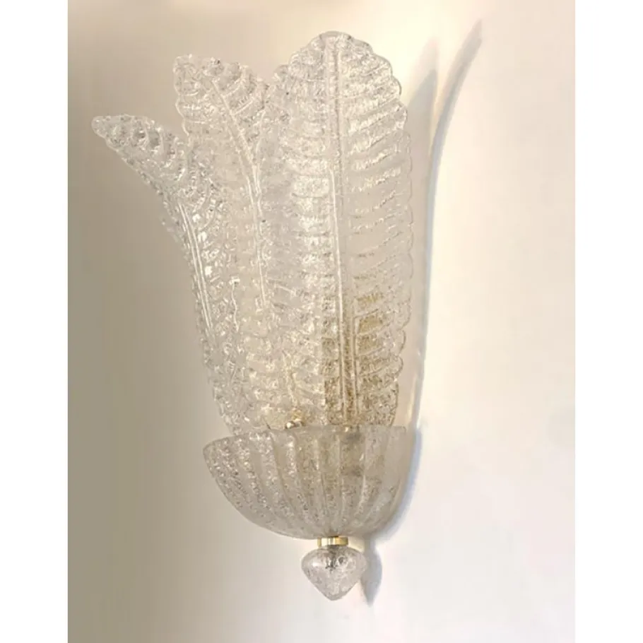 Hot Pamono Transparent Graniglia Leaf Murano Glass Wall Sconces by Simoeng, Set of 2