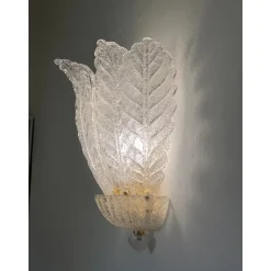 Hot Pamono Transparent Graniglia Leaf Murano Glass Wall Sconces by Simoeng, Set of 2