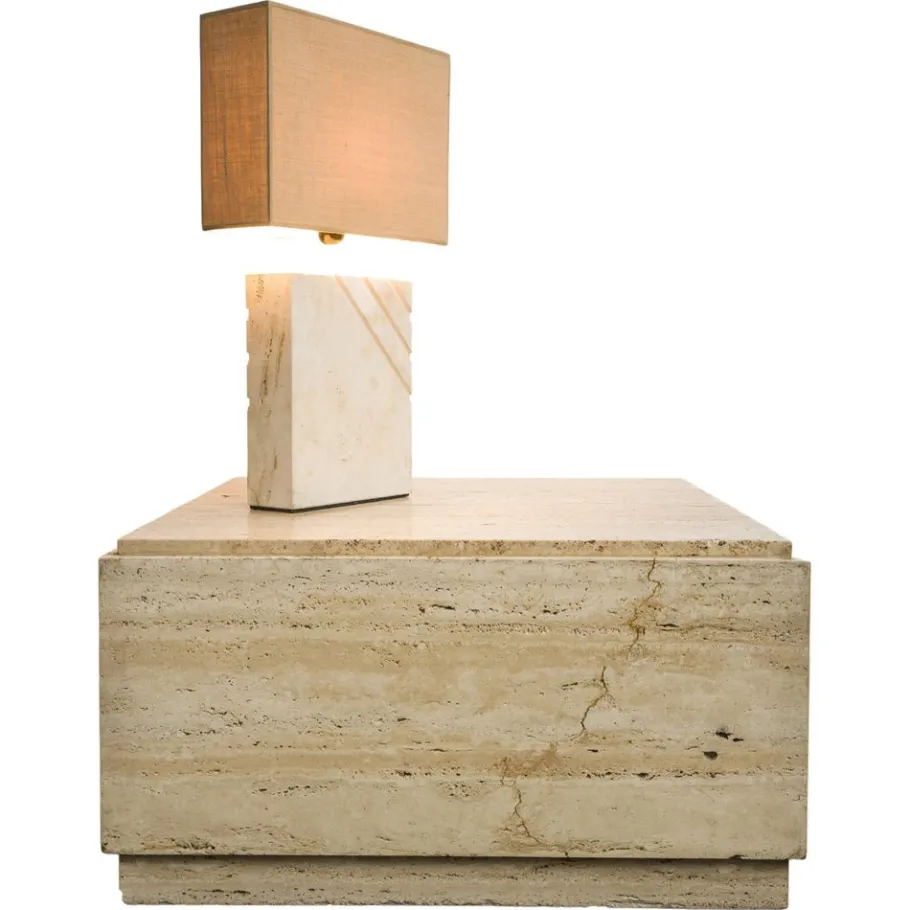 Outlet Pamono Travertine Table Lamp with Rectangular Lampshade, 1970s