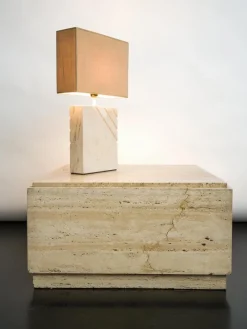 Outlet Pamono Travertine Table Lamp with Rectangular Lampshade, 1970s