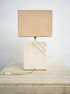 Outlet Pamono Travertine Table Lamp with Rectangular Lampshade, 1970s