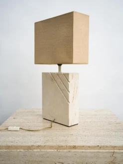 Outlet Pamono Travertine Table Lamp with Rectangular Lampshade, 1970s