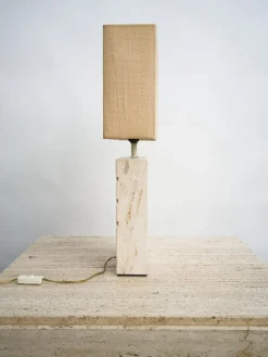 Outlet Pamono Travertine Table Lamp with Rectangular Lampshade, 1970s