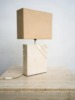 Outlet Pamono Travertine Table Lamp with Rectangular Lampshade, 1970s