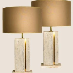 Hot Pamono Travertine Table Lamp with New Shade by Camille Breesch