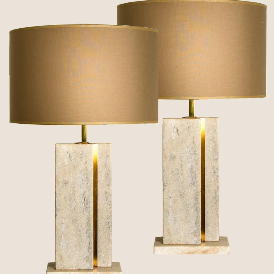 Hot Pamono Travertine Table Lamp with New Shade by Camille Breesch