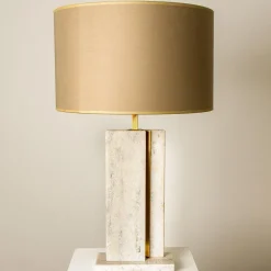 Hot Pamono Travertine Table Lamp with New Shade by Camille Breesch