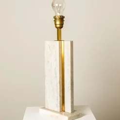 Hot Pamono Travertine Table Lamp with New Shade by Camille Breesch