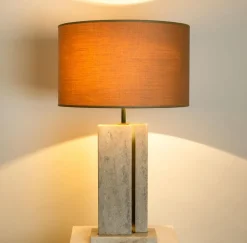 Hot Pamono Travertine Table Lamp with New Shade by Camille Breesch