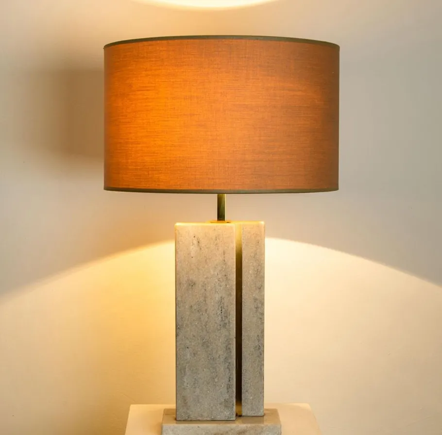 Hot Pamono Travertine Table Lamp with New Shade by Camille Breesch