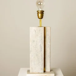 Hot Pamono Travertine Table Lamp with New Shade by Camille Breesch