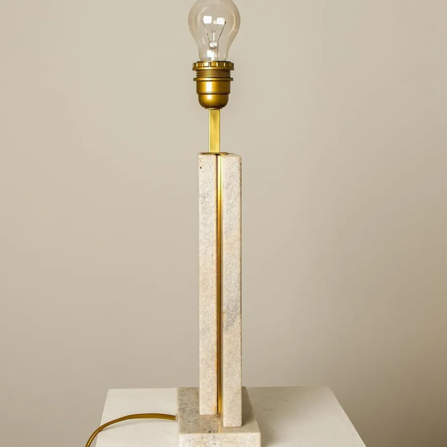 Hot Pamono Travertine Table Lamp with New Shade by Camille Breesch