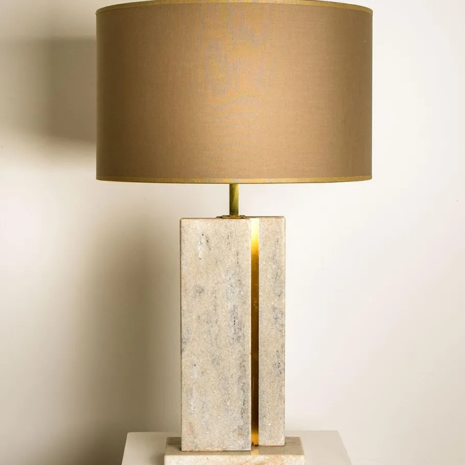 Hot Pamono Travertine Table Lamp with New Shade by Camille Breesch