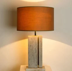 Hot Pamono Travertine Table Lamp with New Shade by Camille Breesch