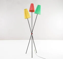 Sale Pamono Tripod Floor Lamp with Colored Shades by Mathieu Matégot, 1950s