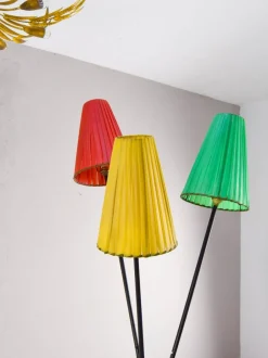 Sale Pamono Tripod Floor Lamp with Colored Shades by Mathieu Matégot, 1950s