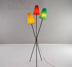 Sale Pamono Tripod Floor Lamp with Colored Shades by Mathieu Matégot, 1950s