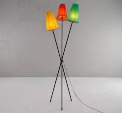 Sale Pamono Tripod Floor Lamp with Colored Shades by Mathieu Matégot, 1950s