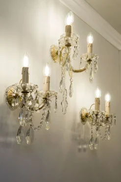 Pamono Triptych of Maria Theresa Style Crystal Wall Lamps, 1940s, Set of 3