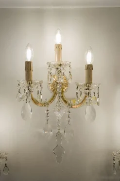 Pamono Triptych of Maria Theresa Style Crystal Wall Lamps, 1940s, Set of 3